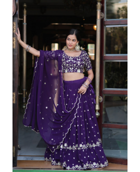 Lehanga Choli Dupatta Set in Violet Faux Georgette with Embroidery