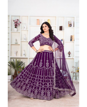 Embroidered Violet Faux Georgette Lehanga Choli Set 