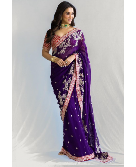 Violet Georgette Sequence Work for a 5.50-meter Saree 