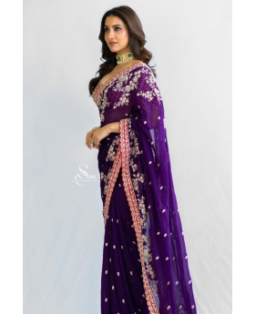 Violet Georgette Sequence Work for a 5.50-meter Saree 