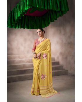 Viscose Cotton Saree with Designer Blouse & Tassels
