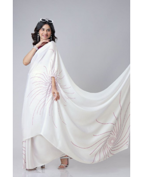 Digital Printing of White Satin Creap Silk Saree