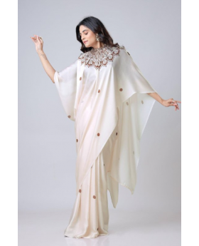 Digital Printing of White Satin Creap Silk Saree