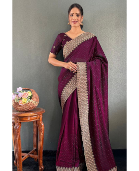 Vichitra silk saree with lovely Zari and wine blooming