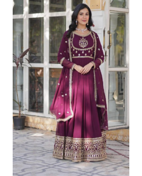 Maroon Faux Georgette Anarkali Gown With Dupatta.Faux Blooming Georgette With Attractive embroidered Pearl Work.