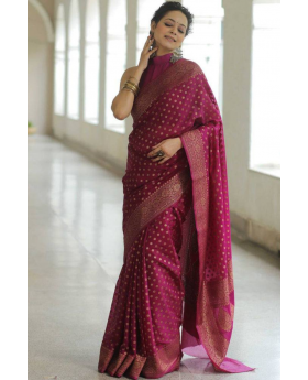 Golden Motif Silk Cloth Saree with Wine Soft Lichi.