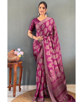 Banarasi Saree Patch Work Wine Soft Moss Silk Saree