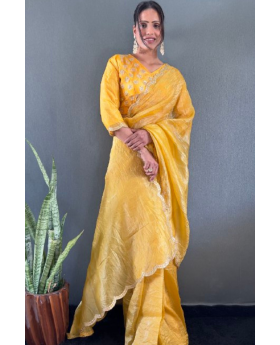 Crush silk saree in yellow gold with designer border work