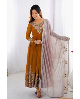 Yellow Heavy Georgette Anarkali Gown With Dupatta Pant Suit Set
