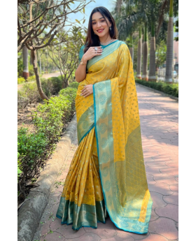 Yellow Traditional Zari Woven Saree from Pattu, Kanchipuram