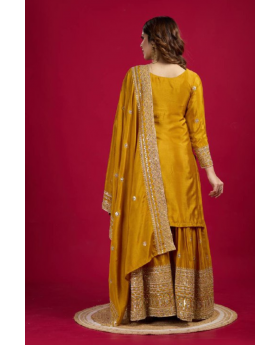 Sharara Dupatta Set with Yellow Pure Heavy Chinnon Embroidery