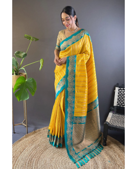 Soft silk sarees in yellow with two original zari