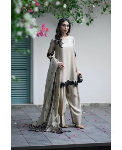 Beige Star Georgette Embroidered Kurta & Farshi Pant Set