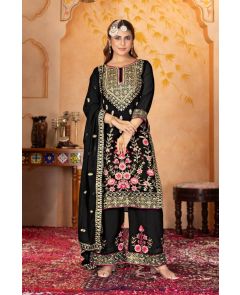 Black Heavy Faux Georgette Kurta Dupatta Plazo Suit Set