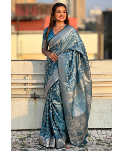 Antique Silk Sarees in Blue Banarasi with Jaal