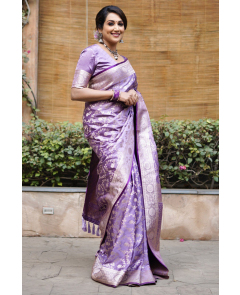 Antique Silk Sarees in Lavender Banarasi with Jaal
