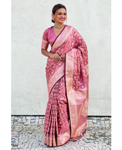Antique Silk Sarees in Pink Banarasi with Jaal