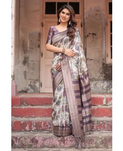 Abstract Circular Banarasi Digital Printed Silk Saree 